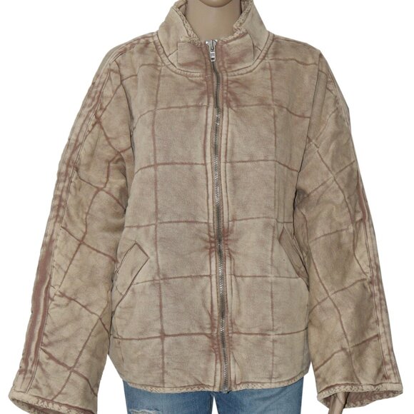 Free People Dolman Quilted Knit Jacket Oversized Champagne Diamonds - Picture 5 of 13